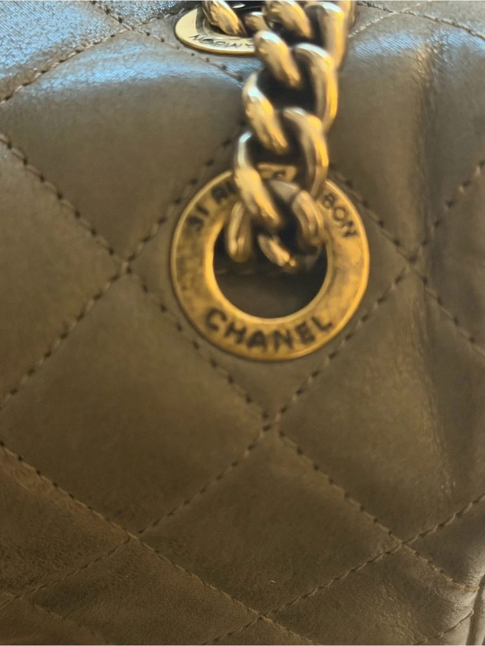 CHANEL Shiva Quilted Iridescent Taupe handbag with Gold Hardware